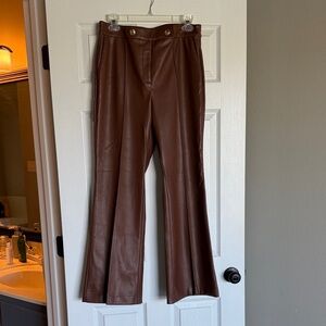 Brown Leather Flared Pants